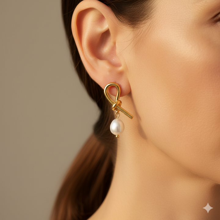 Knotted Gold & Freshwater Earrings