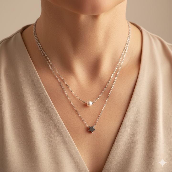 Layered Silver Star & Necklace