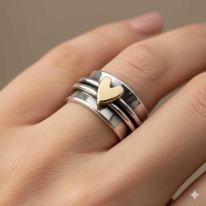 Mely- Golden Heart Silver Ring