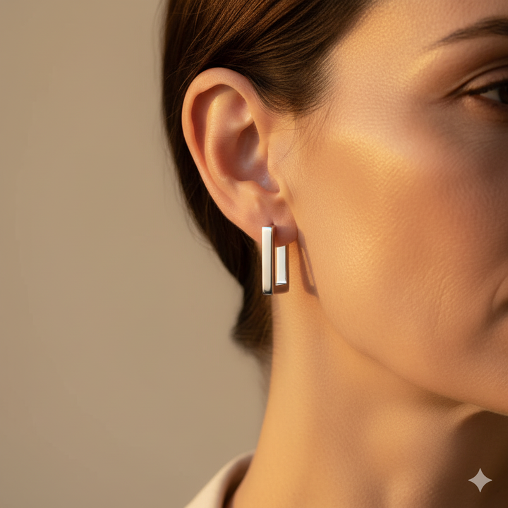 Silver Rectangle Hoop Earrings