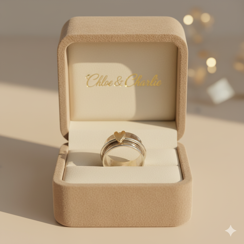 Mely- Golden Heart Silver Ring