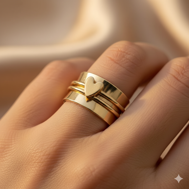Mely- Golden Heart Silver Ring