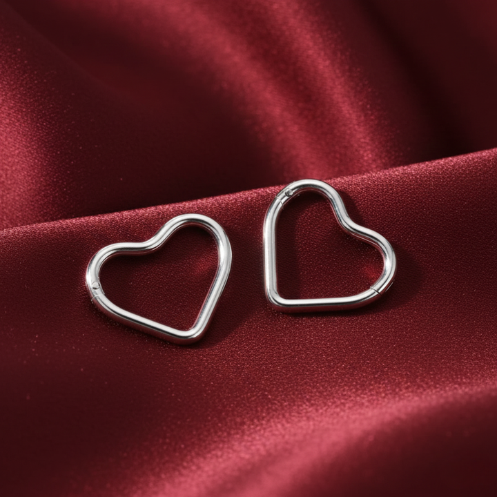 Heart Silver Hoops