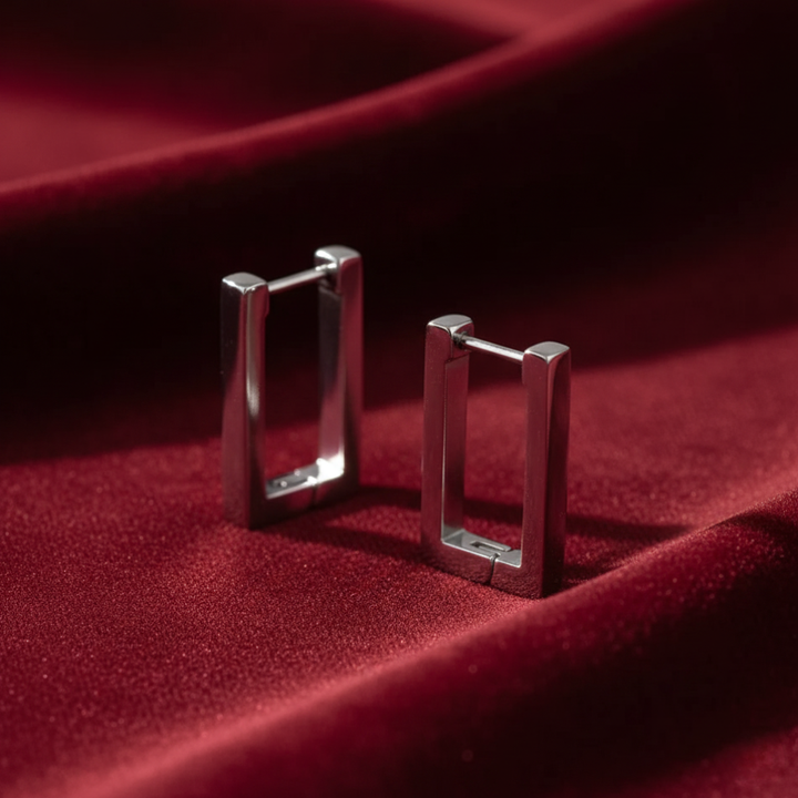 Silver Rectangle Hoop Earrings