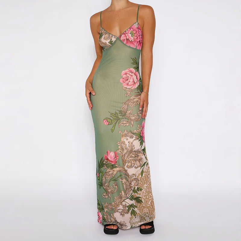 Lianna | Maxikleid mit rosa Blumenakzenten